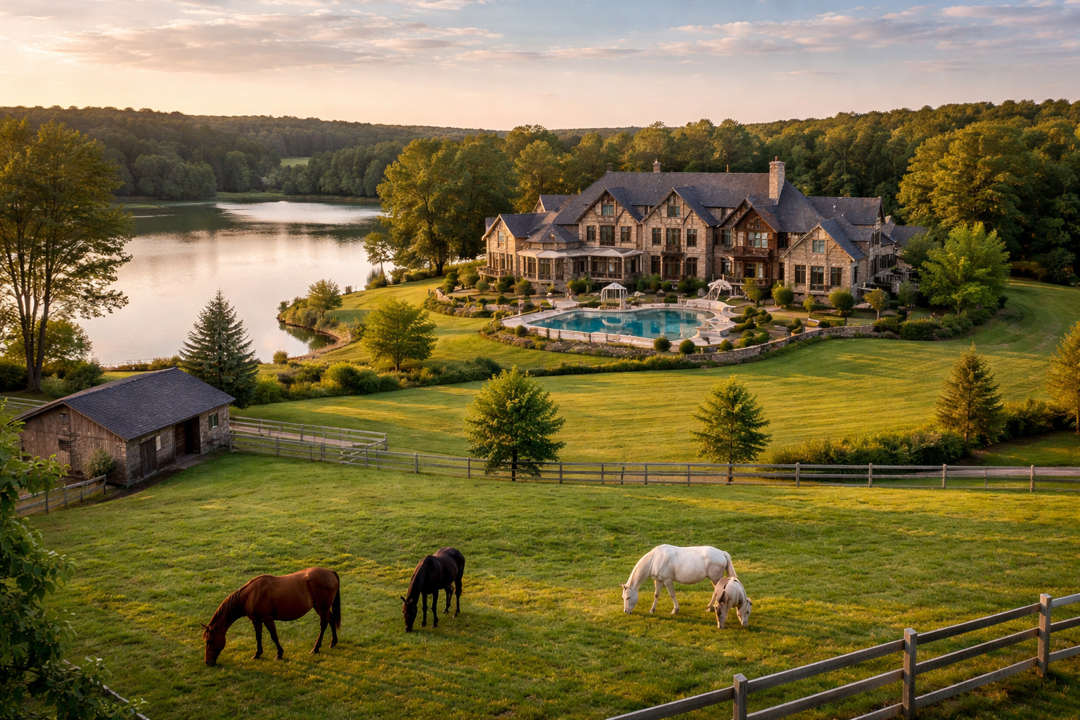 Luxury acreage estate with lake, horses and mansion